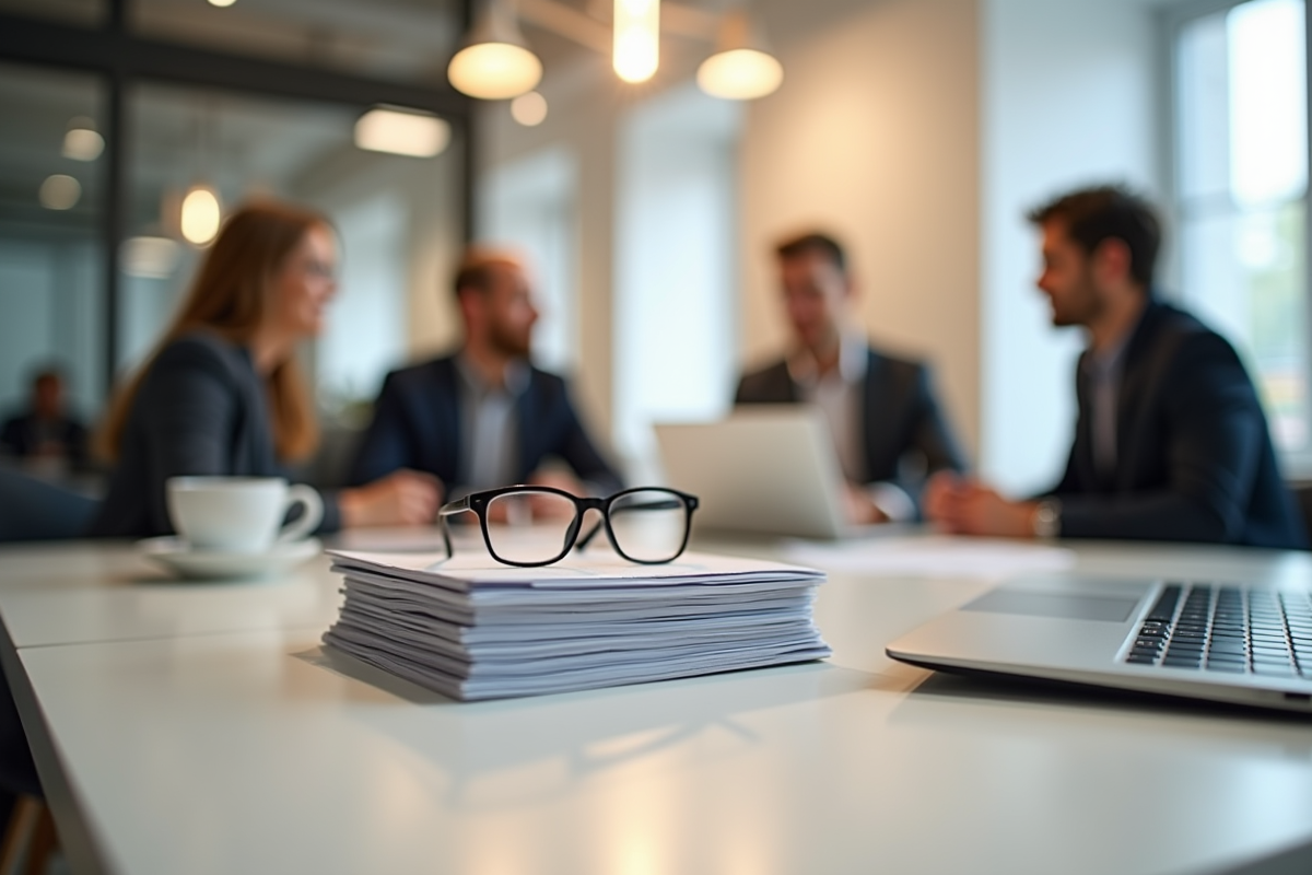 Cahiers, ordinateur et café sur une table de coworking
