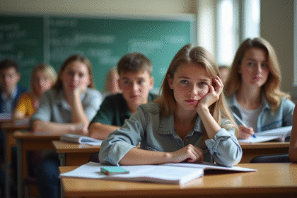 Étudiants internationaux en classe d'anglais avec expressions confuses