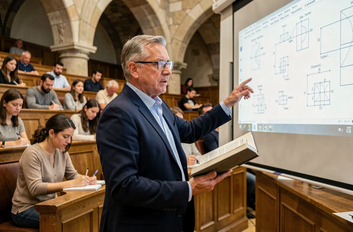 Professeur du Cnam présentant un cours dans un amphithéâtre historique parisien