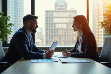 Coach d'affaires et client en réunion dans un bureau lumineux