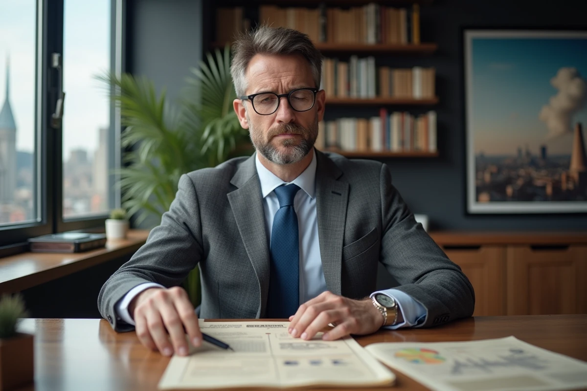 Économiste moderne analysant des documents historiques sur la révolution industrielle