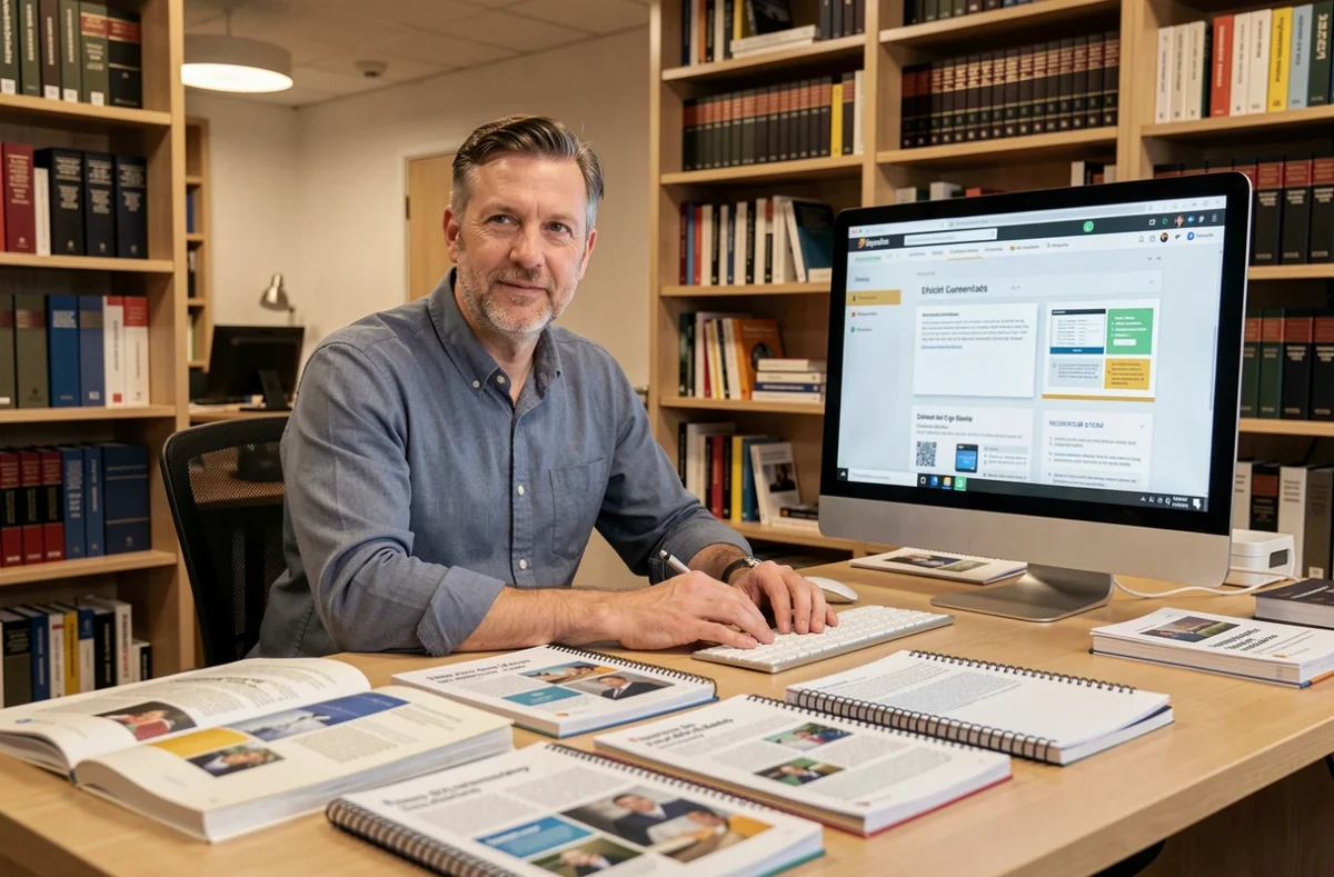 Spécialiste éditorial d'EFE travaillant sur des contenus de formation professionnelle dans un bureau parisien
