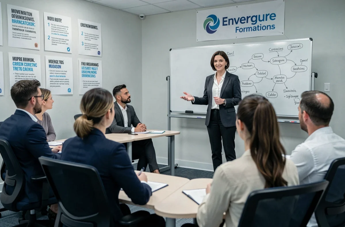Coach professionnelle animant une session d'orientation et de formation pour adultes chez Envergure Formations en Indre-et-Loire