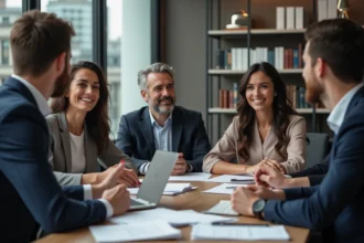 Groupe de professionnels financiers en réunion d'affaires