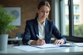 Femme d affaires en réunion dans un bureau moderne
