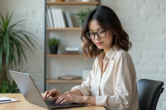 Jeune femme professionnelle organisant ses fichiers numériques