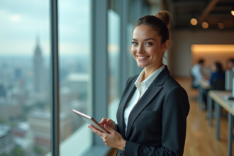 Femme d'affaires confiante dans un bureau moderne