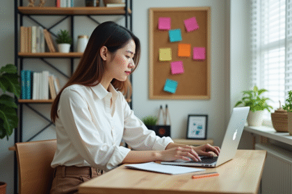 Jeune femme organisée dans son bureau lumineux