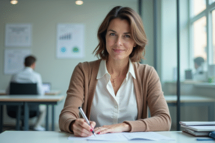 Femme d'âge moyen travaillant dans un bureau moderne