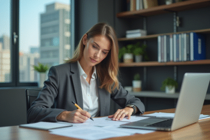 Femme d'affaires en réunion dans un bureau moderne