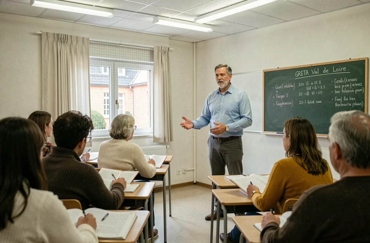 Formateur animant une session d'apprentissage continu dans une classe du GRETA Val de Loire