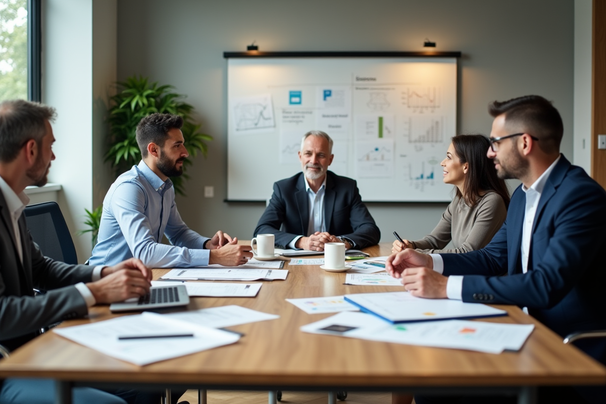 Groupe de professionnels en discussion stratégique