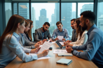 Groupe de professionnels en réunion de travail