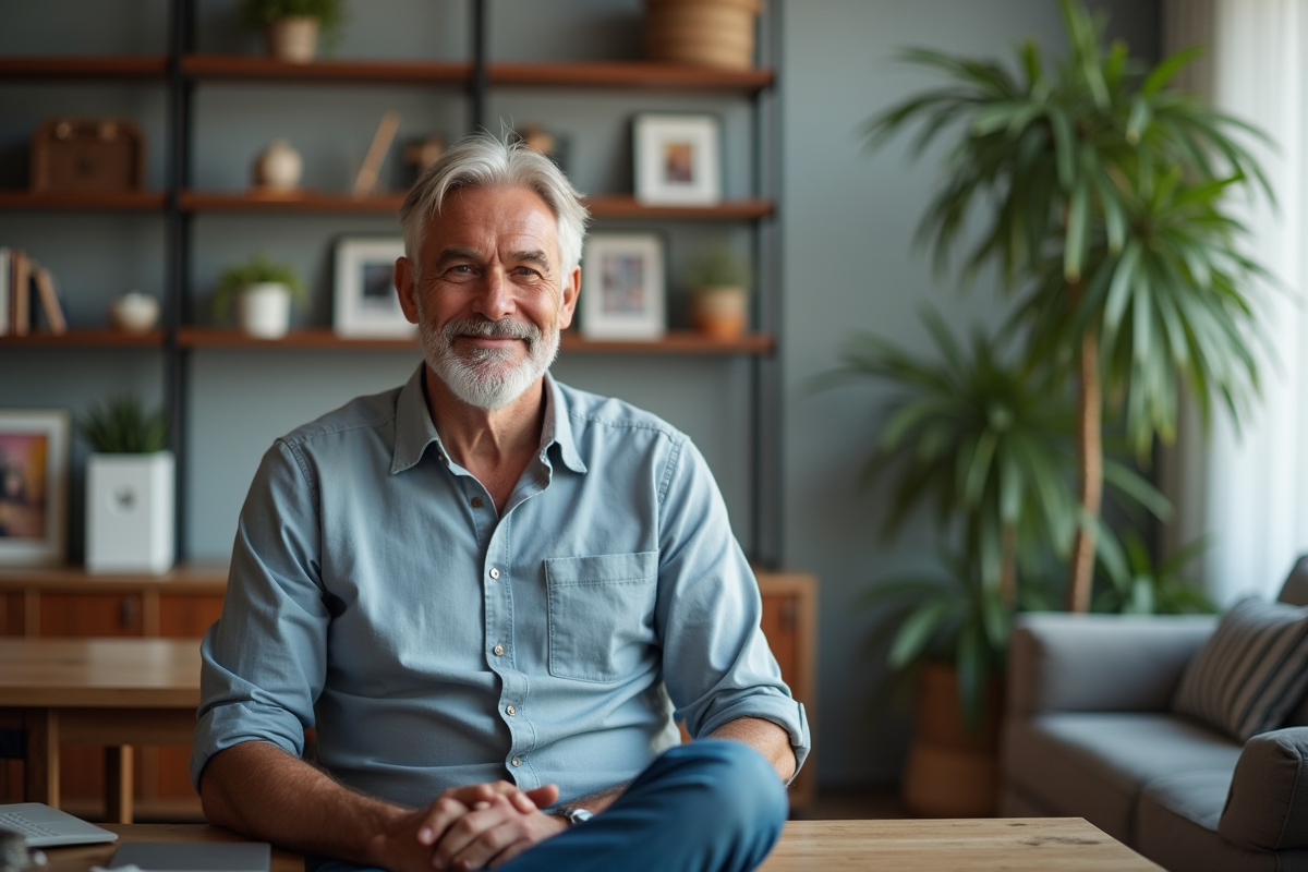 Homme en visioconference dans son espace de travail à domicile