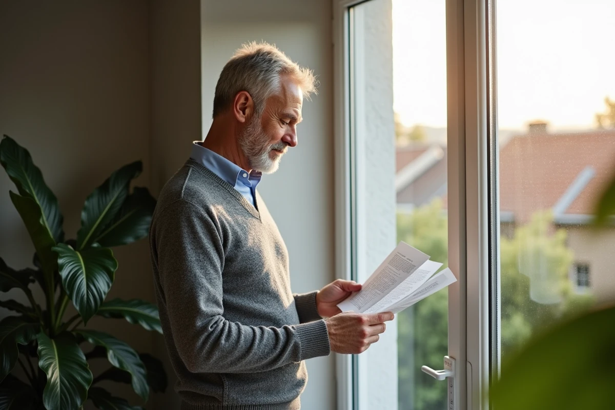 Homme lisant un script dans un salon lumineux et moderne