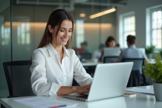 Jeune femme professionnelle au bureau en train de travailler