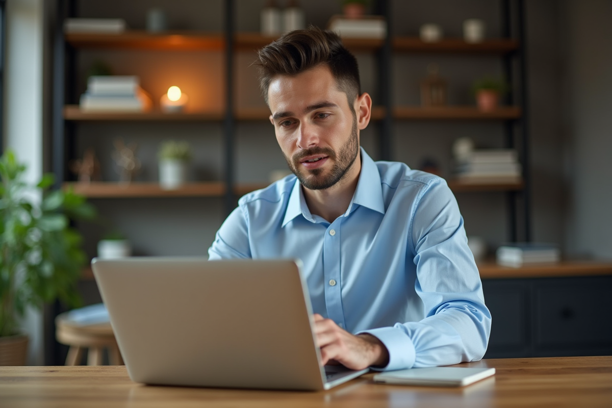 Jeune homme professionnel explique ses réussites en visioconference