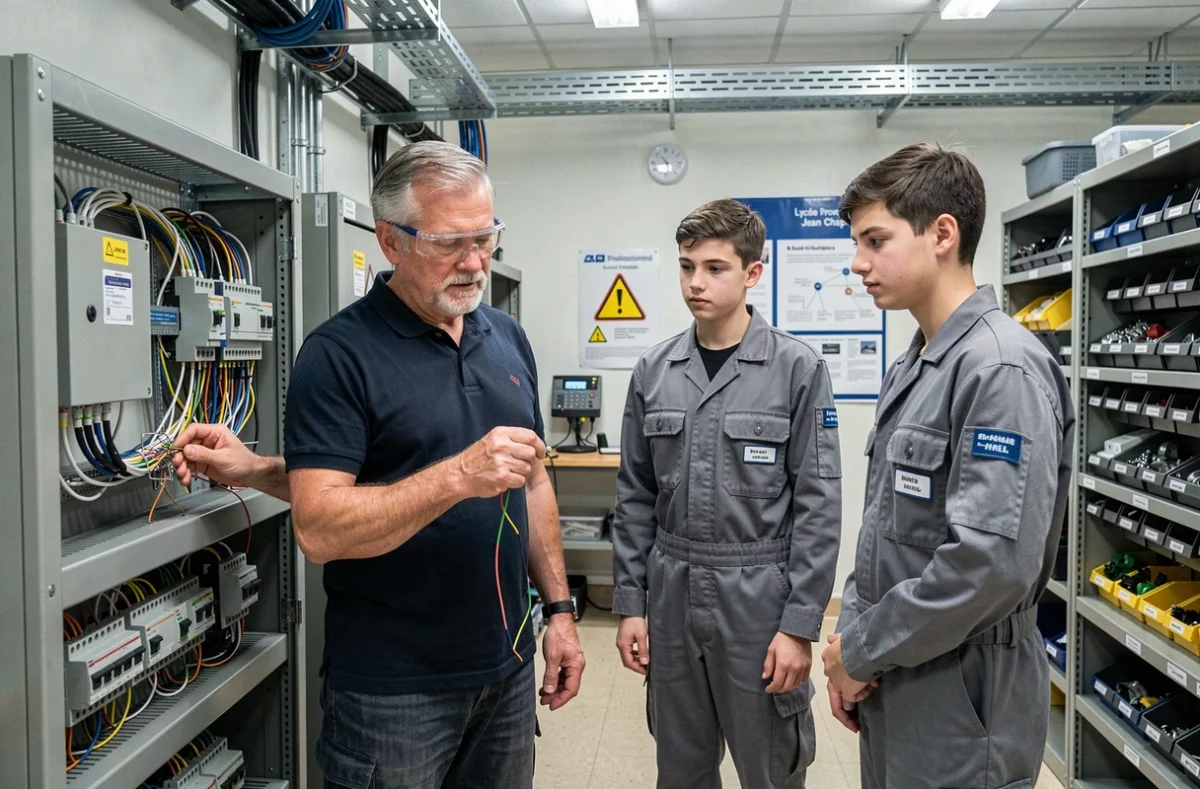 Professeur de formation technique encadrant des élèves en atelier électrique au Lycée Professionnel Jean Chaptal