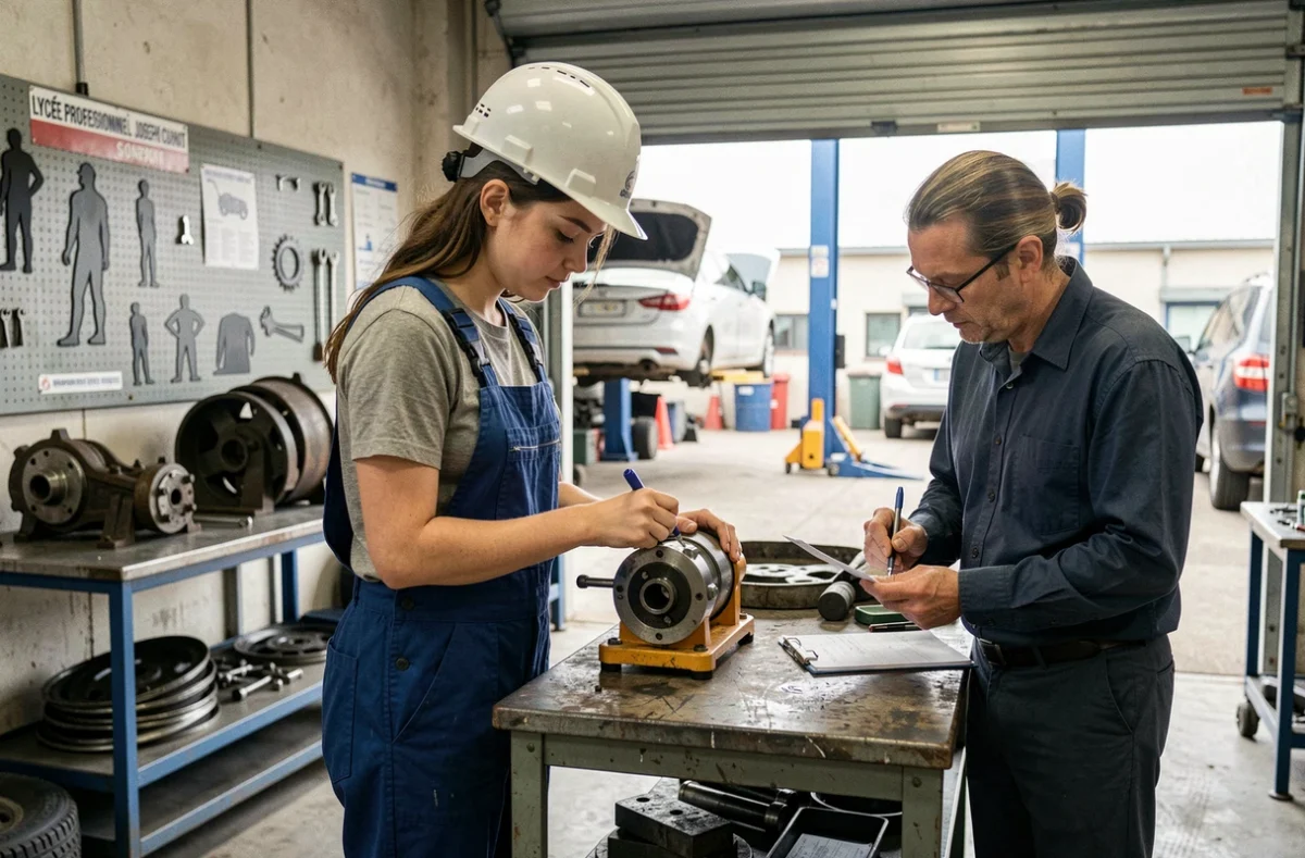 Élève en formation mécanique travaillant en atelier au Lycée Professionnel Joseph Cugnot de Tours