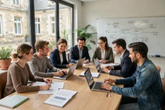 Groupe d'adultes en formation professionnelle dans un centre de formation d'Indre-et-Loire