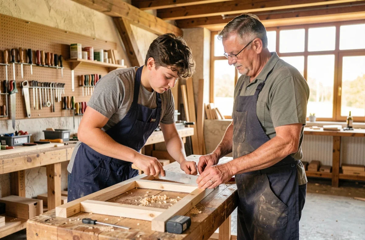 Apprenti en formation pratique dans l'atelier de la Maison Familiale Rurale de Touraine